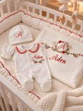 Klindera® Personalisiertes Baby-Set mit Decke aus Bio-Baumwolle – Strampler, Mütze, Fäustlinge & Babydecke (4-teilig)