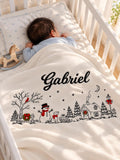 Klindera® Personalisierte Baby-Weihnachtsdecke aus Bio-Baumwolle – Bestickt mit Namen & Winterzauber-Motiv (80 × 90 cm)