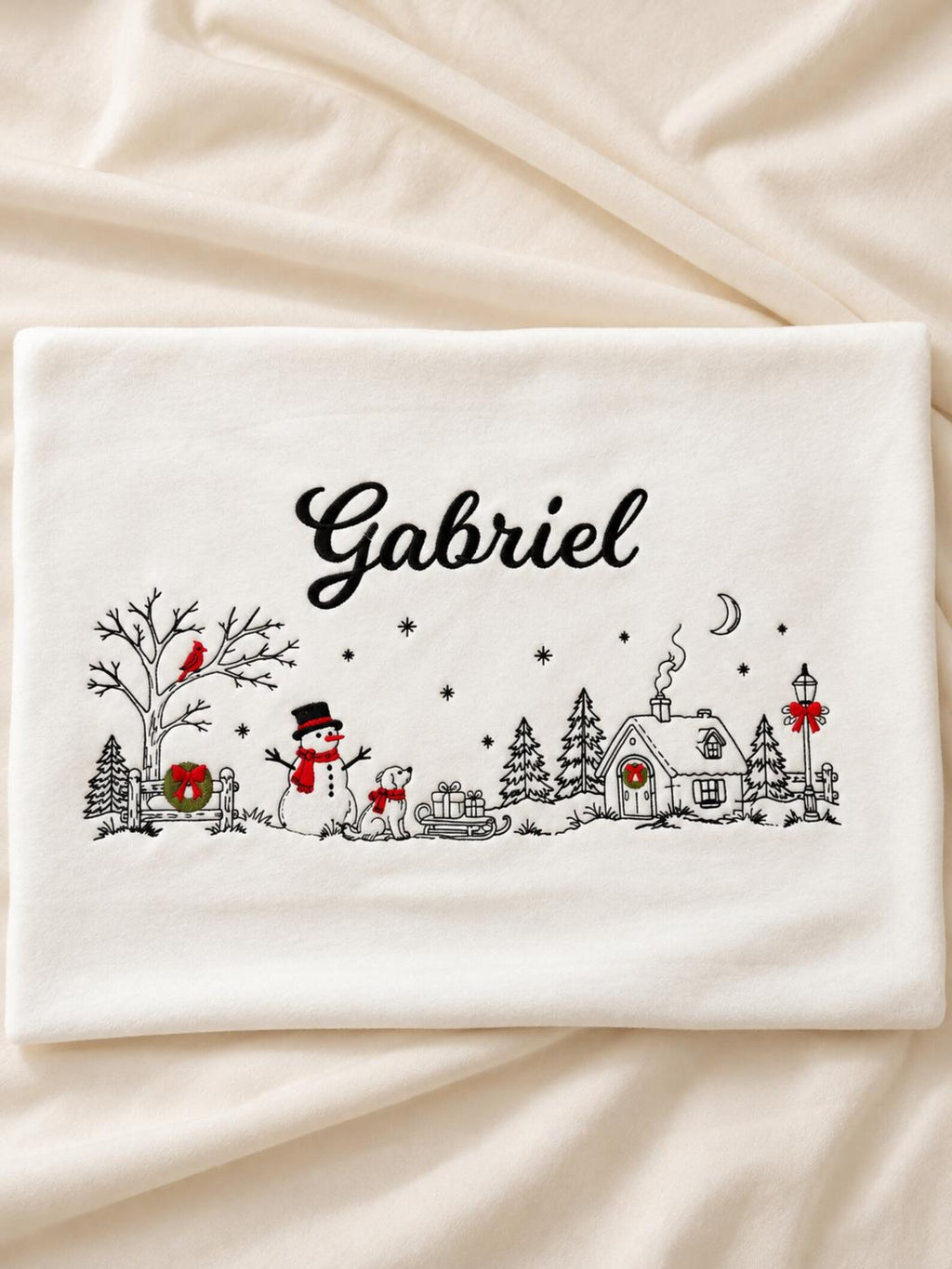 Klindera® Personalisierte Baby-Weihnachtsdecke aus Bio-Baumwolle – Bestickt mit Namen & Winterzauber-Motiv (80 × 90 cm)